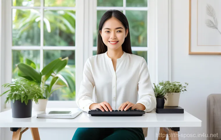 운동 역학 - **Prompt:** "A young Thai woman (around 20-30 years old) is demonstrating perfect ergonomic posture ...