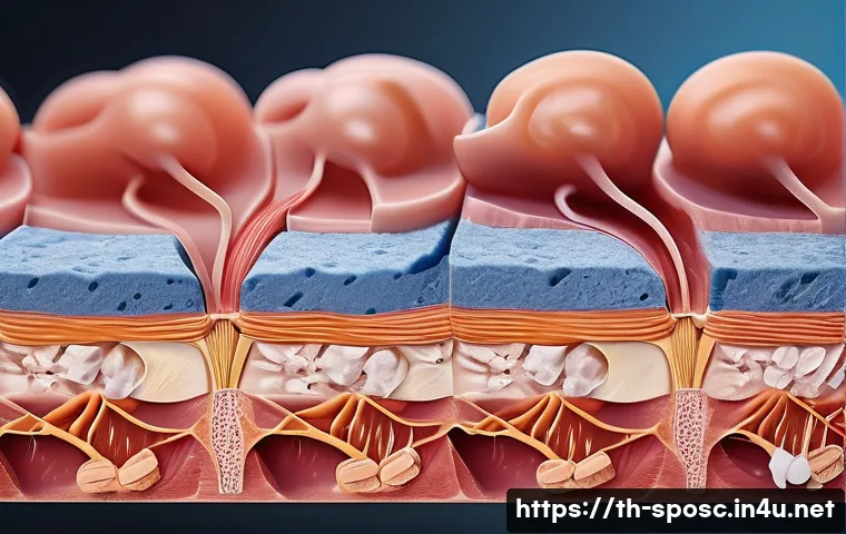 생리학적 회복 - A detailed anatomical illustration of human muscle tissue undergoing repair after exercise, showing ...