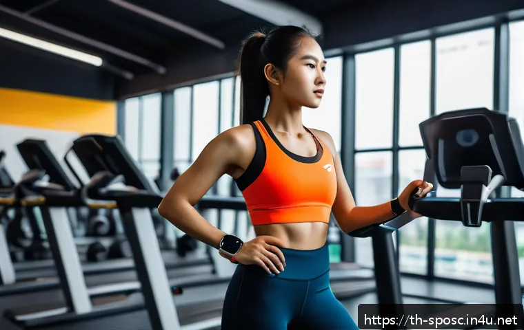 스포츠과학 연구 동향 - A modern sports training scene in a vibrant Bangkok gym, featuring a young Thai athlete wearing high...