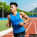 Home 18 스포츠 과학 연구 방법론 - A high-tech sports training scene featuring a Thai short-distance runner wearing smart wearable sens...