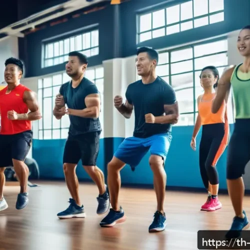 Home 17 체육 교육과 스포츠 과학 - A diverse group of Thai adults in a modern gym setting performing High-Intensity Interval Training (...